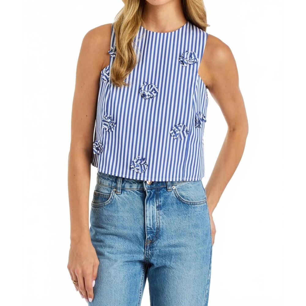NEW DREW avana stripe 3d floral top in blue